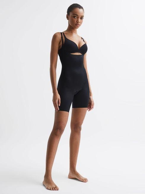Black Spanx Shapewear Open-Bust Mid-Thigh Bodysuit by REISS
