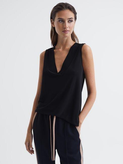 Black Taylor V-Neck Shell Blouse by REISS