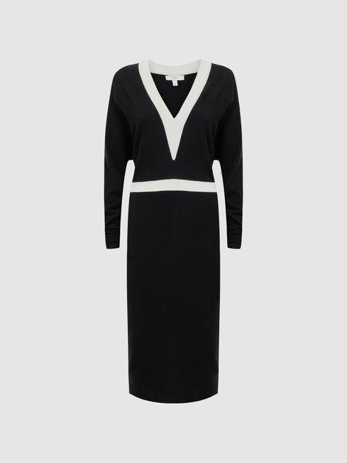 Black/White Jodie Knitted Colourblock Midi Dress by REISS