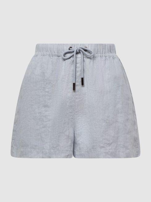 Blue Cleo Linen Drawstring Shorts by REISS