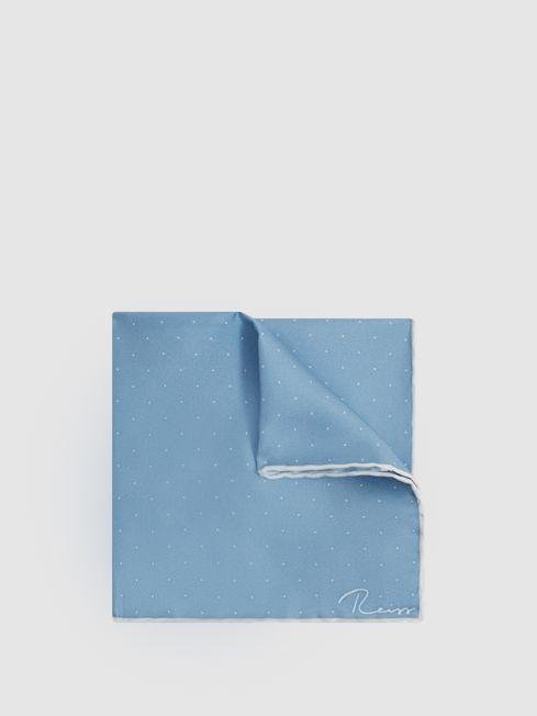 Blue Liam Polka Dot Silk Pocket Square by REISS