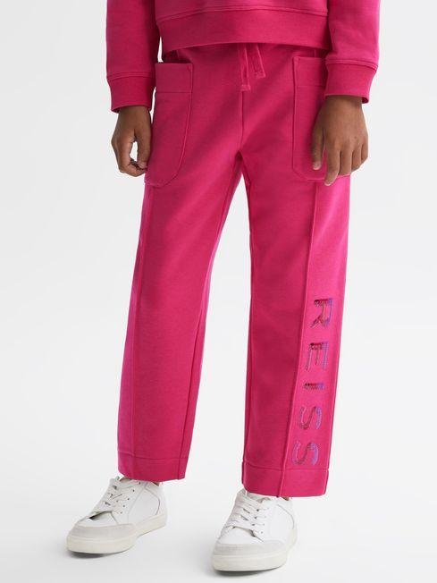 Bright Pink Mina Junior Drawstring Front Seam Joggers by REISS