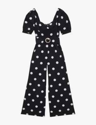 Brook Puff-Sleeve Polka-Dot Linen Jumpsuit by REISS