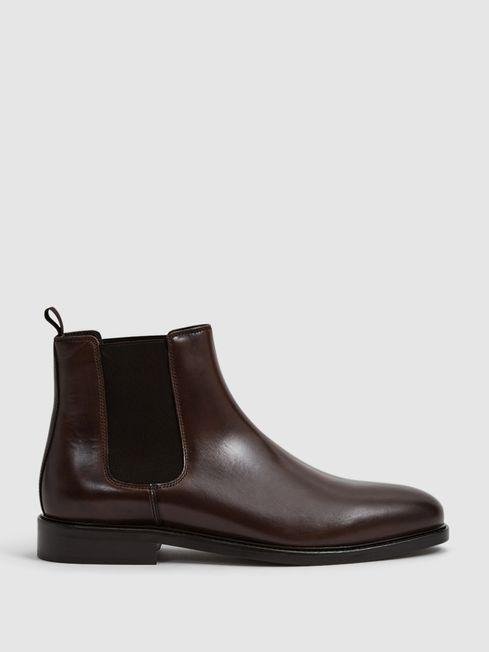 Brown Tenor Leather Chelsea Boots by REISS
