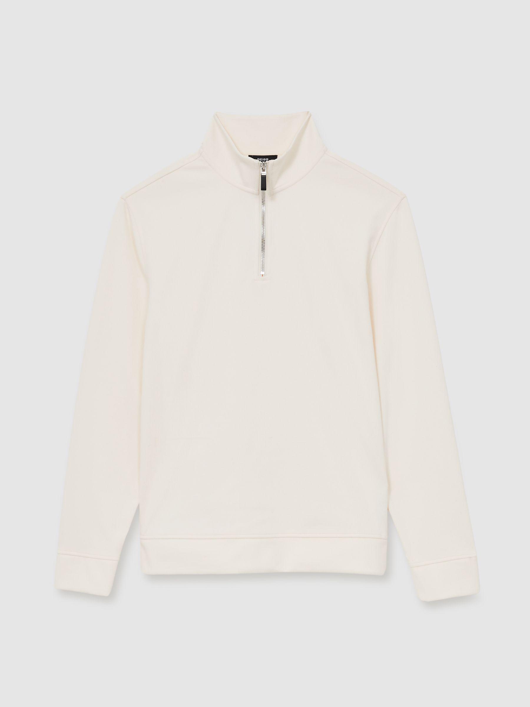 Brushed-Corduroy Half-Zip Jumper in Off White by REISS