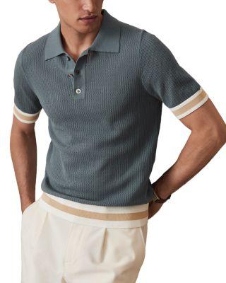 Callie Striped Cuff Perforated Polo Shirt by REISS