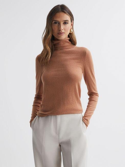 Camel Emma Wool-Cashmere Roll Neck Top by REISS
