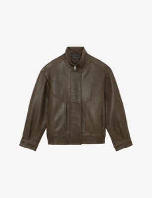 Cara Funnel-Neck Suede Bomber Jacket by REISS
