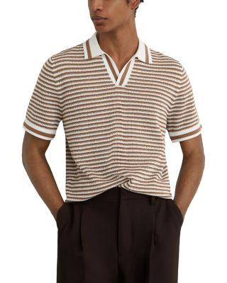 Carlford Stripe Knit Open Collar Polo Shirt by REISS