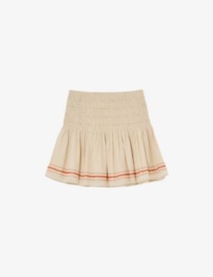 Catie Shirred-Waist Cotton-Blend Mini Skirt by REISS