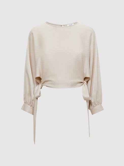 Champagne Imogen Blouson Style Cropped Blouse by REISS