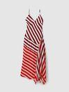 Colourblock Stripe Asymmetric Midi Dress in Burgundy/Off White by REISS