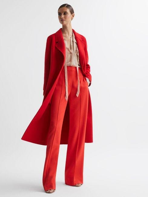 Coral Emile Wool Belted Blindseam Coat by REISS
