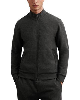 Cortona Long Sleeved Double Faced Jersey Zip Through Funnel Neck Jacket by REISS