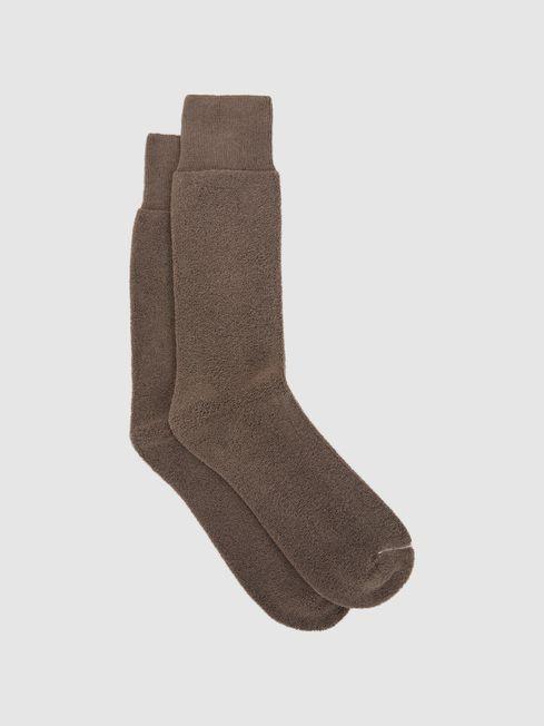 Cotton Blend Terry Towelling Socks in Navy by REISS