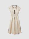 Cotton Ruched Waist Midi Dress in Green by REISS