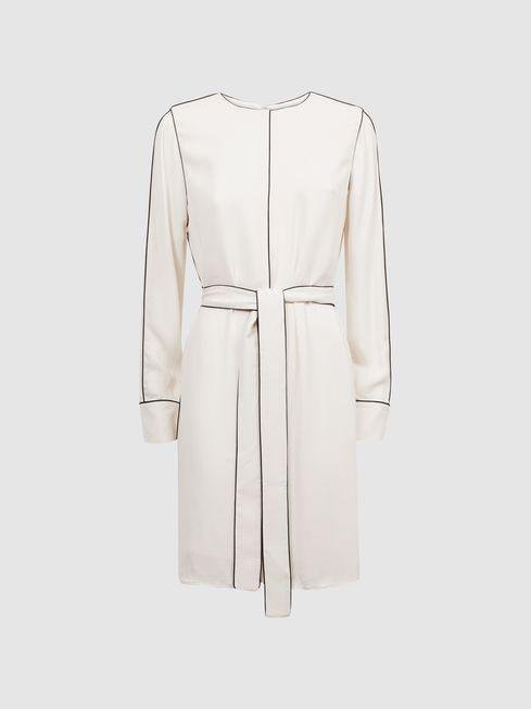 Cream Elainy Belted Trim Dress by REISS