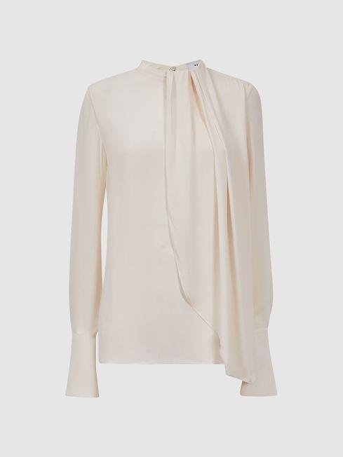 Cream Paloma Pleat Front Long Sleeve Blouse by REISS