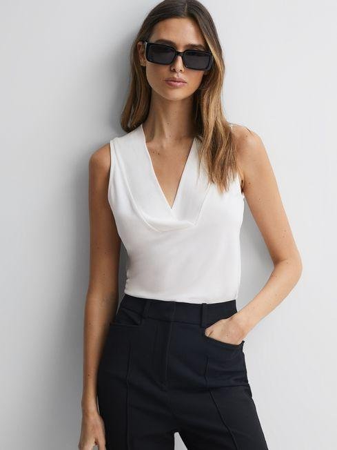 Cream Taylor V-Neck Shell Blouse by REISS