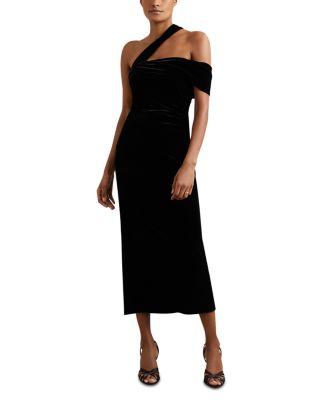 Dalia Velvet One Shoulder Midi Dress by REISS