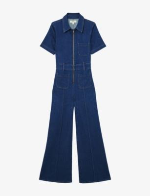 Danie Wide-Leg Denim Jumpsuit by REISS