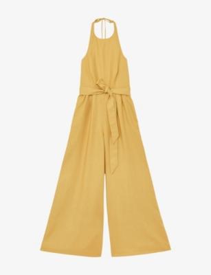 Della Halterneck Linen Jumpsuit by REISS