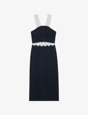 Dillon Contrast-Strap Woven Midi Dress by REISS