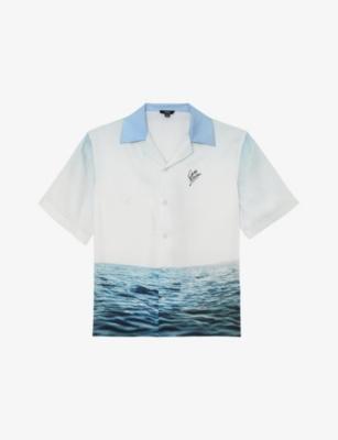 Dive Cuban-Collar Landscape-Print Woven Shirt by REISS