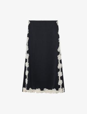 Doa Floral-Lace Satin Midi Skirt by REISS