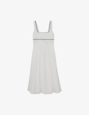 Dorethea Contrast-Trim Linen Midi Dress by REISS