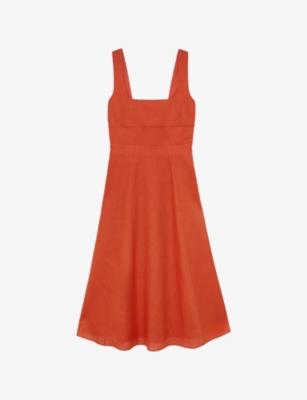 Dorethea Square-Neck Linen Midi Dress by REISS