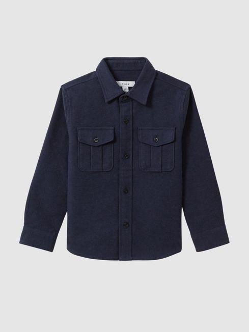 Eclipse Blue Thomas Junior Brushed Cotton Patch Pocket Overshirt by REISS
