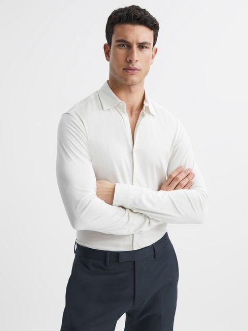 Ecru King Mercerised Cotton Button-Through Shirt by REISS