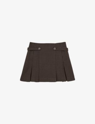 Elle Checked Pleated Wool-Blend Mini Skirt by REISS