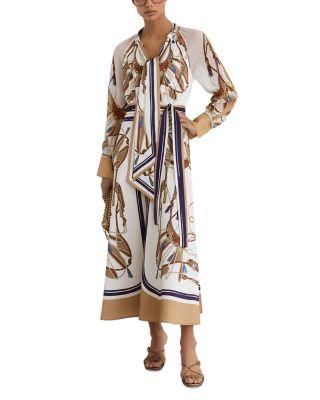 Ellie Placement Scarf Print Midi Dress by REISS