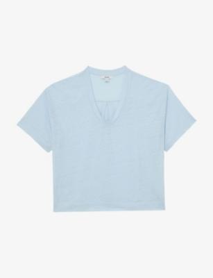 Ember V-Neck Relaxed-Fit Linen T-Shirt by REISS