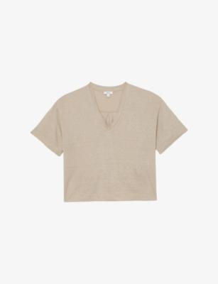 Ember V-Neck Relaxed-Fit Linen T-Shirt by REISS