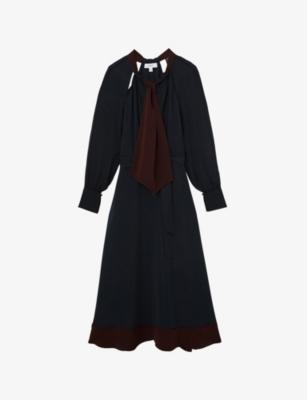Estella Tie-Neck Woven Midi Dress by REISS