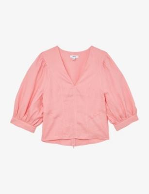 Evie Balloon-Sleeve Linen Top by REISS