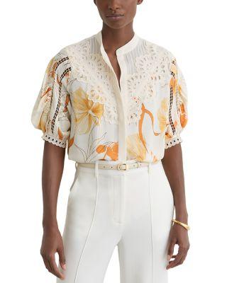 Eyelet Lace Trim Blouse by REISS