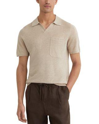 Fairmont Linen Open Collar Knit Polo Shirt by REISS