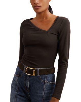 Felicity Asymmetric Neck Long Sleeve Top by REISS