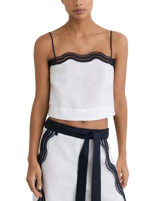 Felicity Scalloped Edge Linen Top by REISS