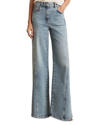 Fern Twist Seam High Rise Wide Leg Jeans in Light Blue by REISS