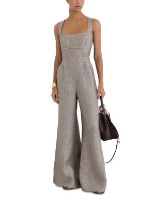 Flora Linen Square Neck Wide Leg Jumpsuit by REISS