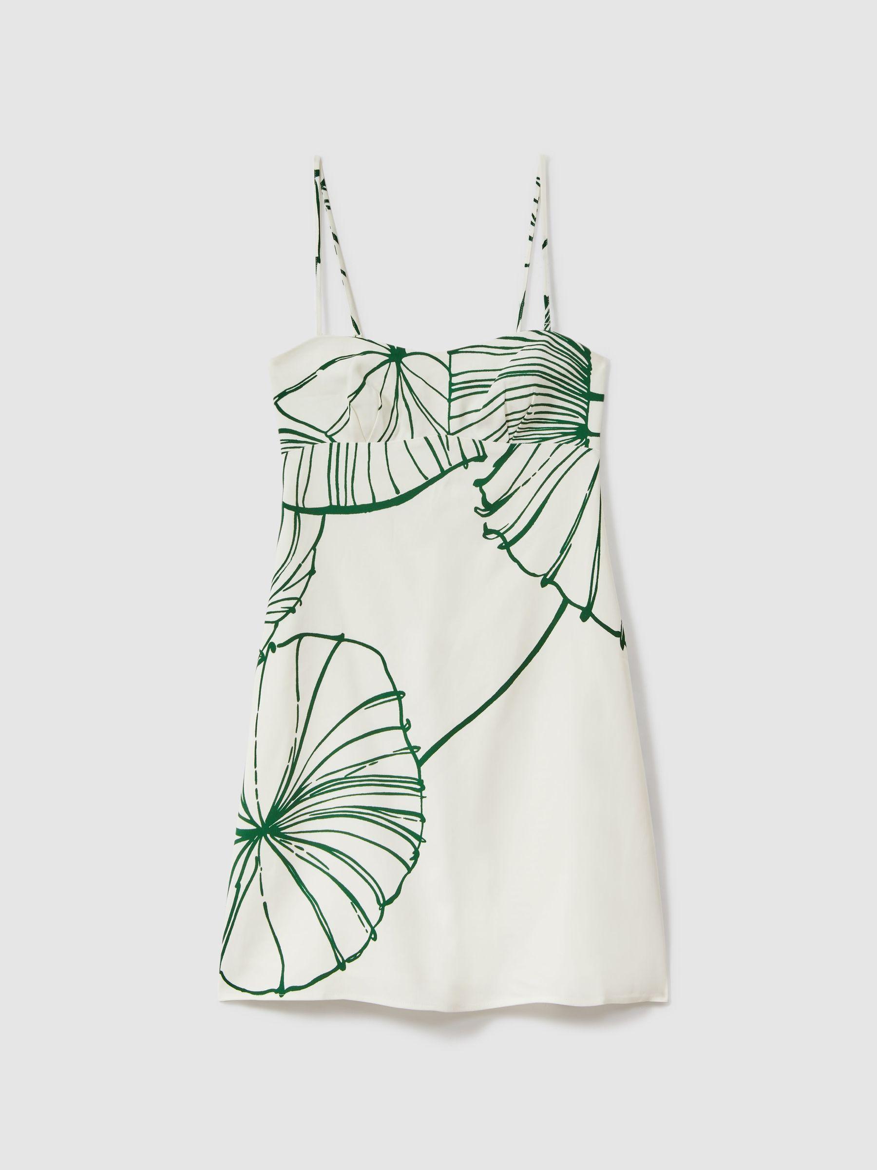 Floral Sketch Removable Strap Mini Dress in White/Green by REISS