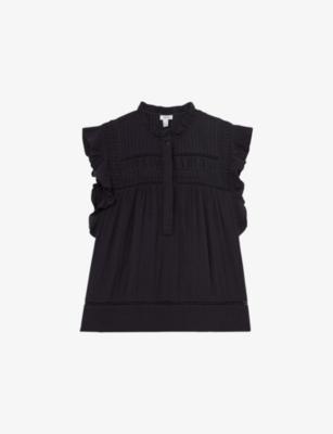 Florie Ruffle-Neck Cheesecloth Cotton Top by REISS