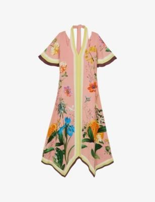 Flossy Floral-Print Cut-Out Woven Midi Dress by REISS