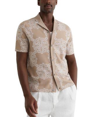 Gabriel Jacquard Knit Cuban Collar Shirt by REISS