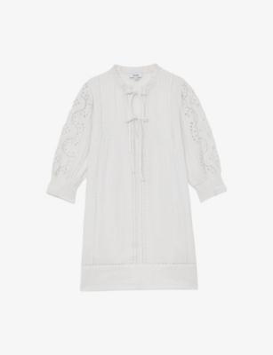 Gia Cheesecloth Tie-Neck Cotton Mini Dress by REISS